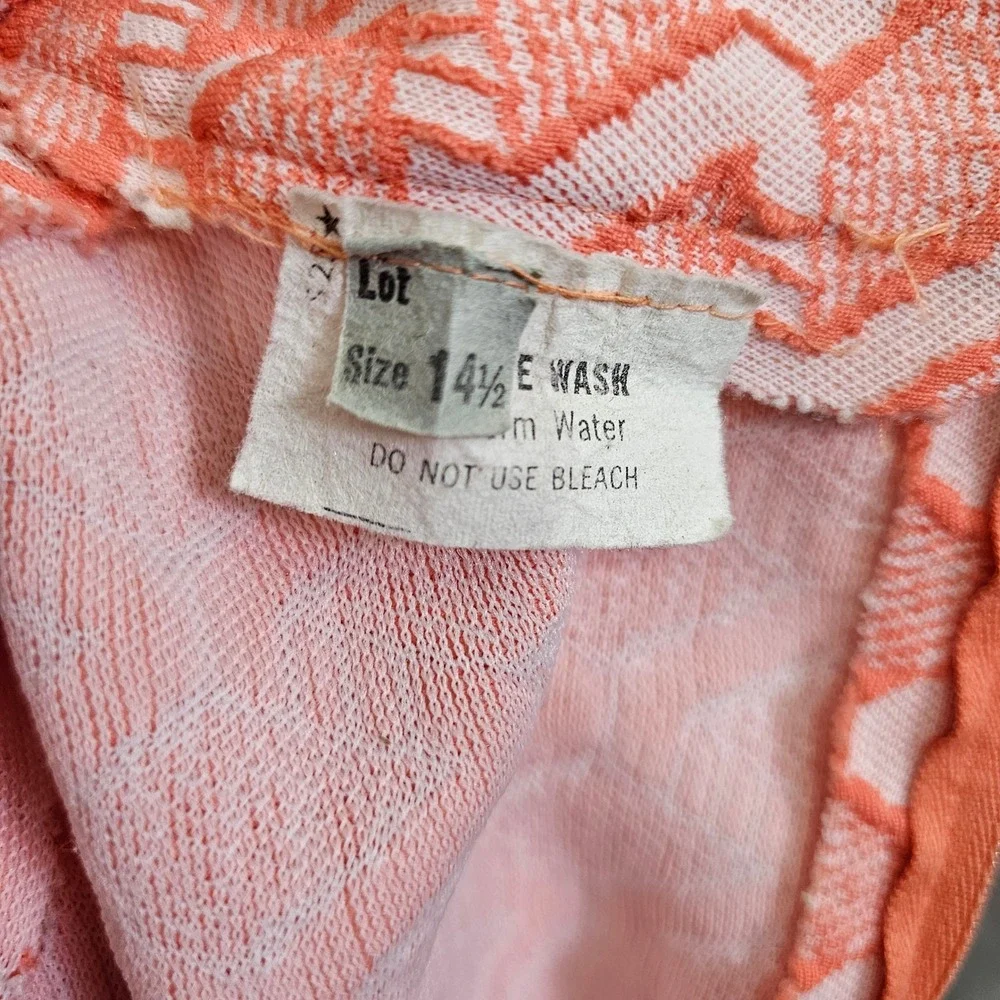 Vintage 60s Mod Peach Geometric Double Knit Shift Dress Mushroom Pin Mod GoGo - Picture 11 of 12
